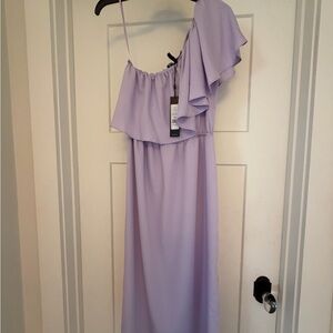 BCBGMaxAzria Lavender One-Shoulder Ruffle Maxi Dress